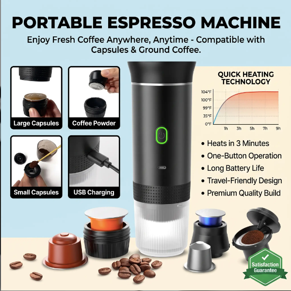 BrewGo Pro — Self-Heating Portable Espresso Maker for Travel & Camping