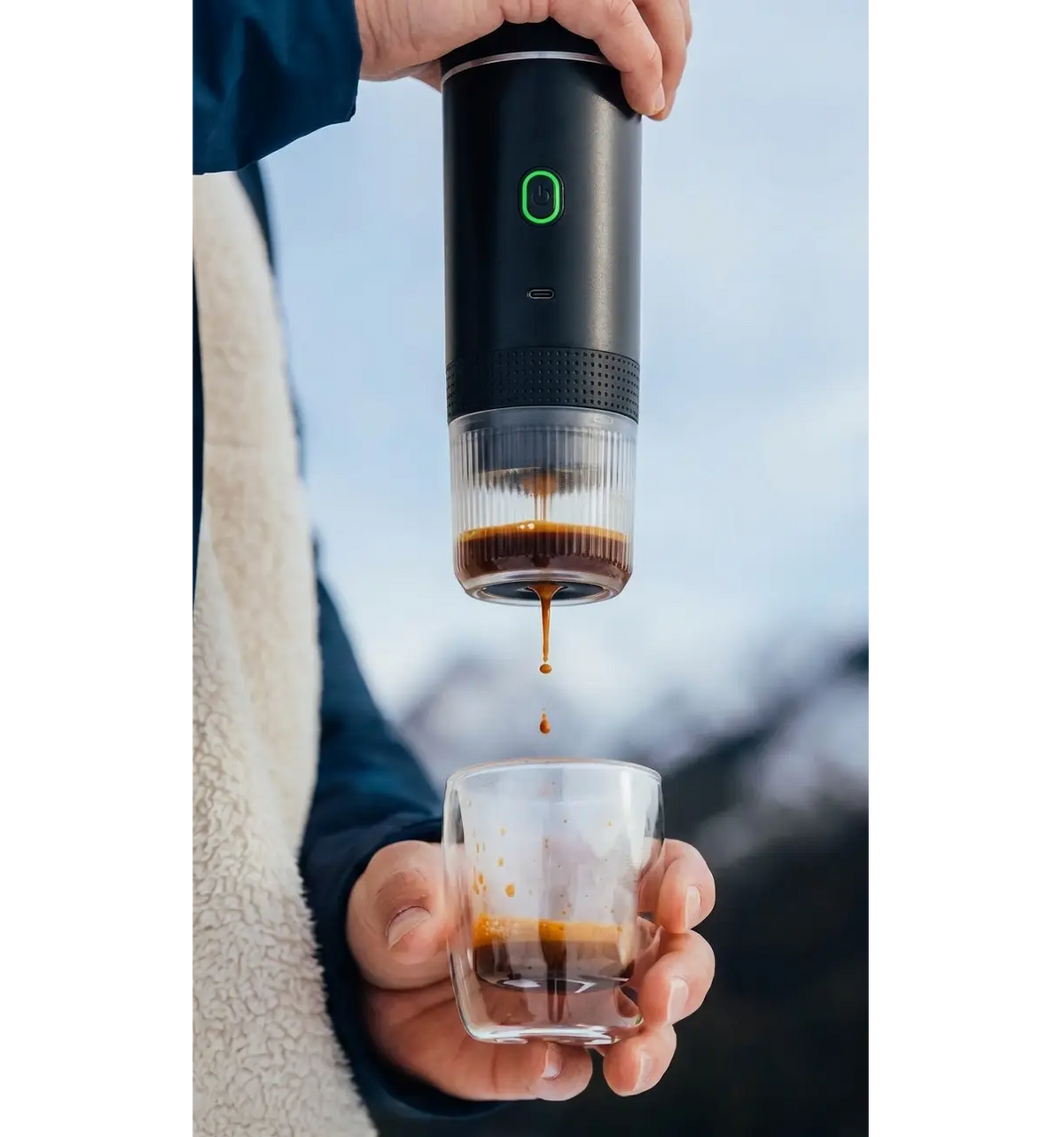 BrewGo Pro — Self-Heating Portable Espresso Maker for Travel & Camping